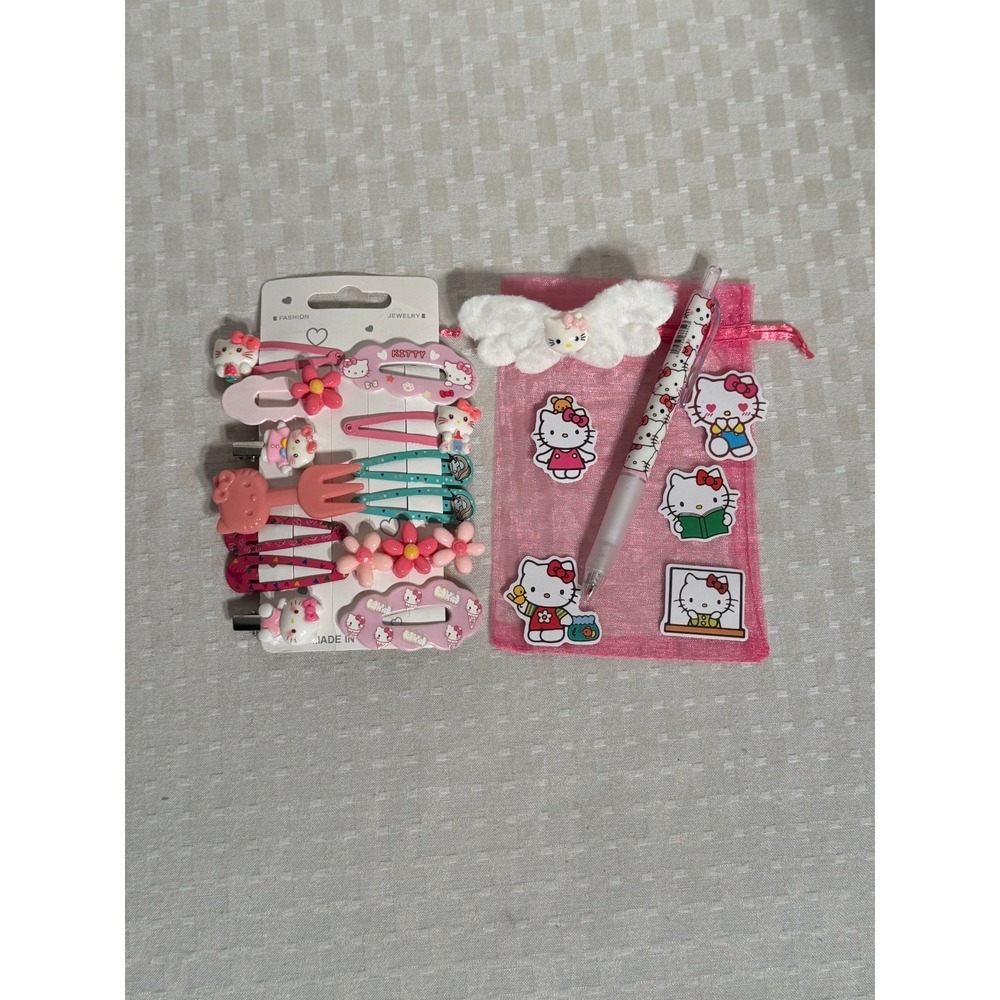 Kawaii Hello Kitty Hair Clips For All Hair Types Anime Pen Stickers Gift Pack